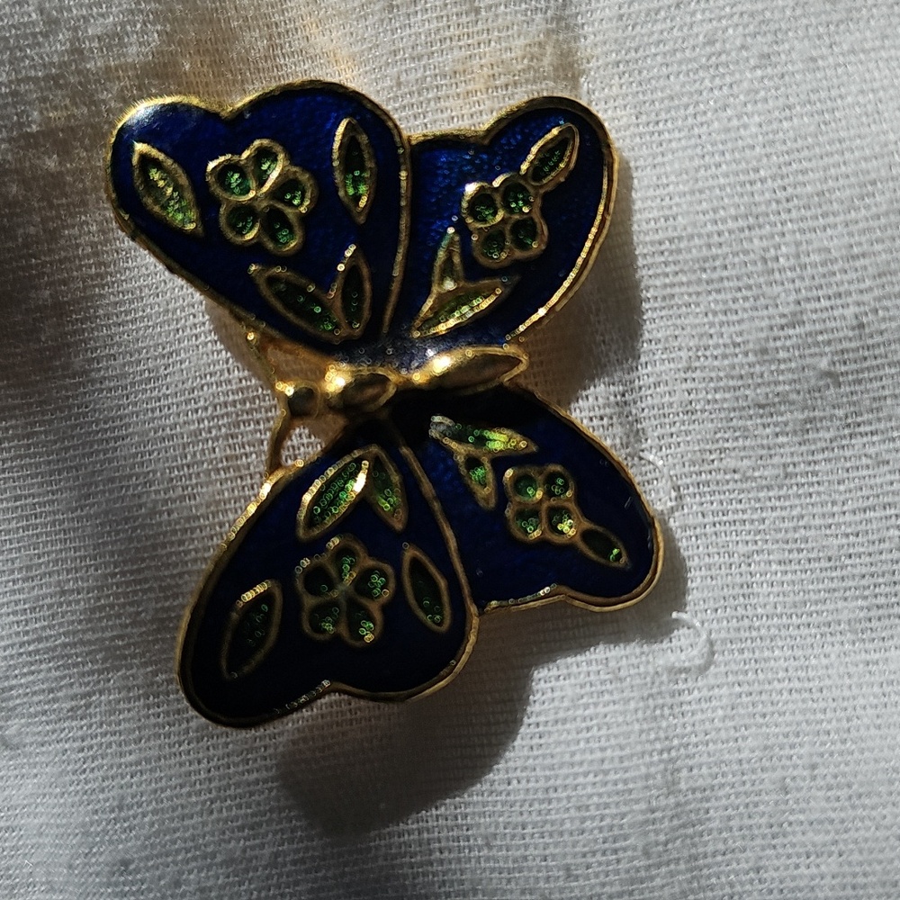 Elegant Blue and Gold Butterfly Brooch